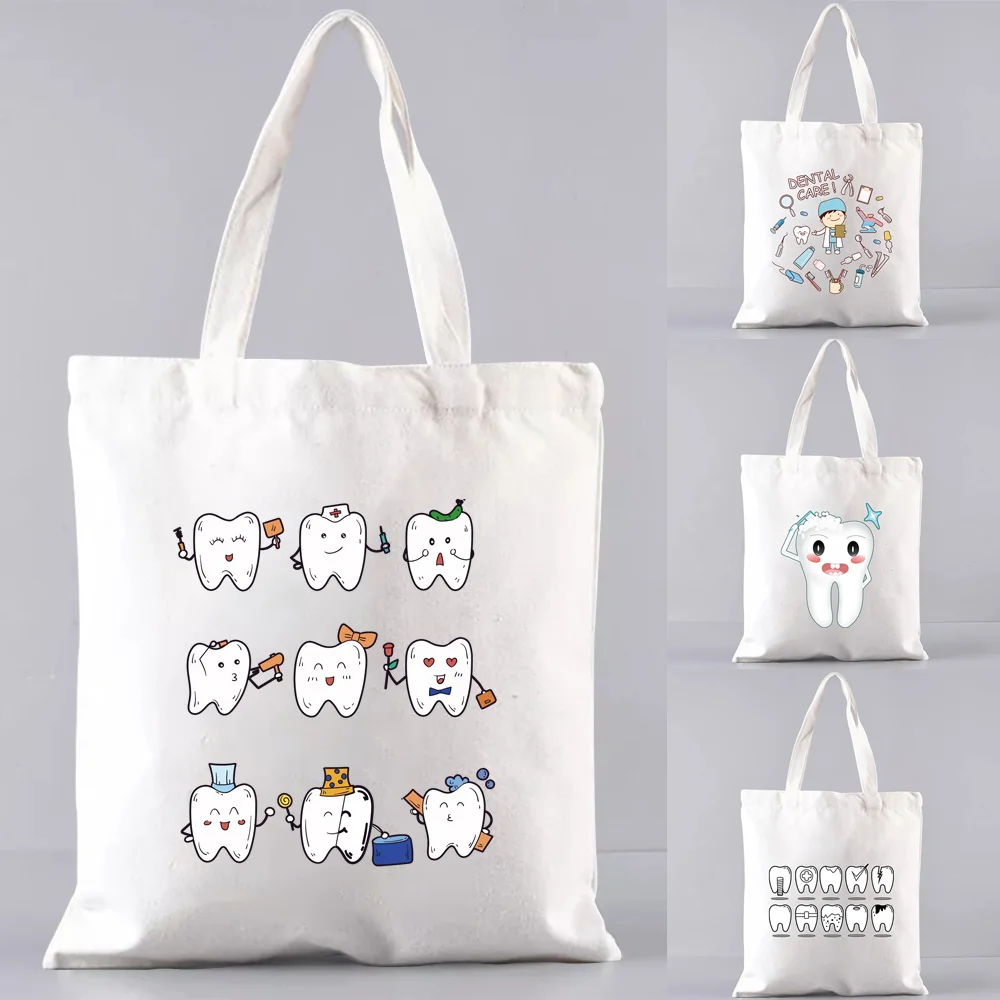 

Shopper Reusable Foldable Tote Cute Grocery Bag Portable Large Capacity Shoulder Bag Teeth Printed Harajuku Style Eco Handbag