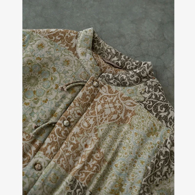 Новая китайская одежда с шлифовальным принтом и пряжкой на хлопковой подкладке