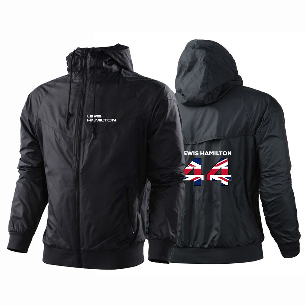 

F1 Driver Lewis Hamilton Digital 44 Mens Fashion Splicing Windbreaker Thin Comfortable Leisure Sports Zipper Jacket Hoodies Coat