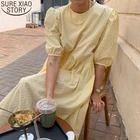 Женское длинное платье в горошек, повседневное элегантное свободное платье большого размера с круглым вырезом и пышными рукавами, модель 2022 на лето, 9941