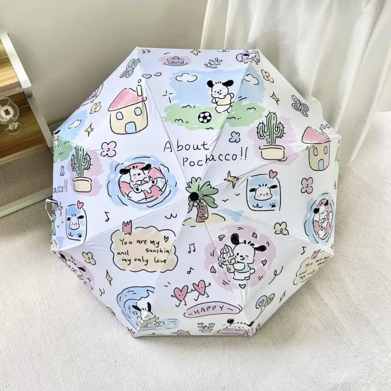 

New Sanrio Pochacco Umbrella Cute Anime Automatic Printed Kawaii Anti-Uv Sunshade Anime Girls New Rain or Shine Folding Umbrella