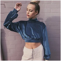 women harajuku sexy long sleeve turtleneck velvet t shirts female elastic waist elegant blue crop tops hoodies 2022 autumn new