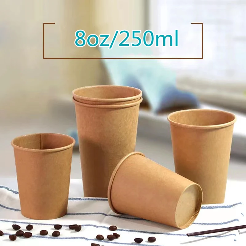 

Disposable Paper Cups 8oz Custom design logo Kraft Paper Cups Coffee Milk tea Paper Cup for Hot Drinking Party Supplies