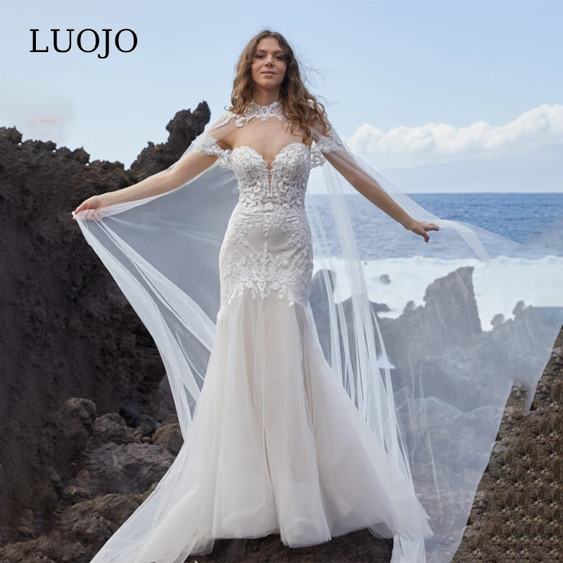 

LUOJO Wedding Dress vestidos de novia robe Off the Shoulder Appliques Tulle Lace Sweetheart Buttons Vintage Mermaid de mariée