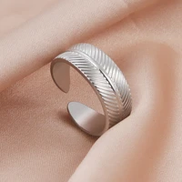 cooltime vintage feather rings for women jewelry stainless steel adjustable couples ring wedding mother day gift wholesale 2022
