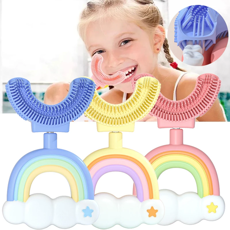 

Зубная щетка U-образной формы Rainbow, мягкая силиконовая детская зубная щетка, детская чистка полости рта, уход за полостью рта, гигиена полост...