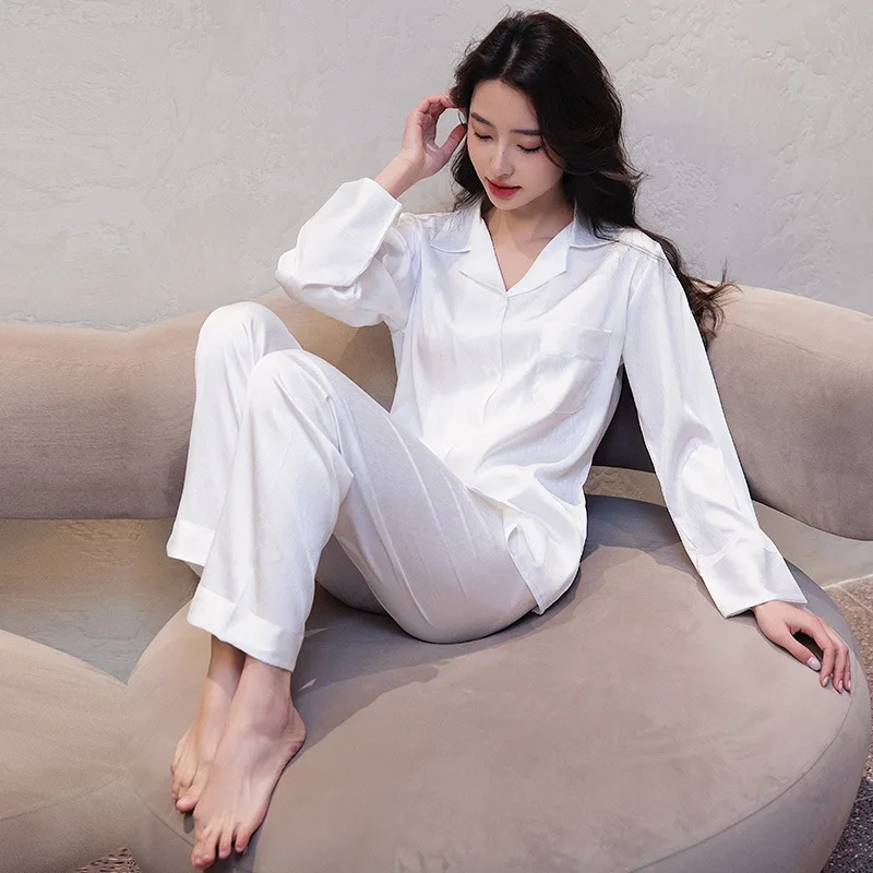 2023 New Pijama Mujer Women's Spring Summer Sleepwear Pajama Silk Satin Long-Sleeved Trousers Home Service Suit пижама женская
