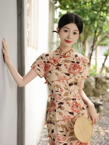 Женское Цветочное платье-Ципао, пикантное платье в китайском стиле с коротким рукавом и пуговицами, банкетное платье, лето