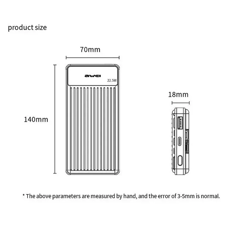 Awei P88K портативный внешний аккумулятор 10000 мАч с 2 зарядными кабелями для iPhone 15 14 pro