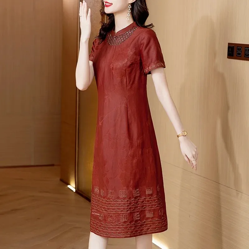 Высококачественное шелковое платье с красным облаком в молодом стиле из