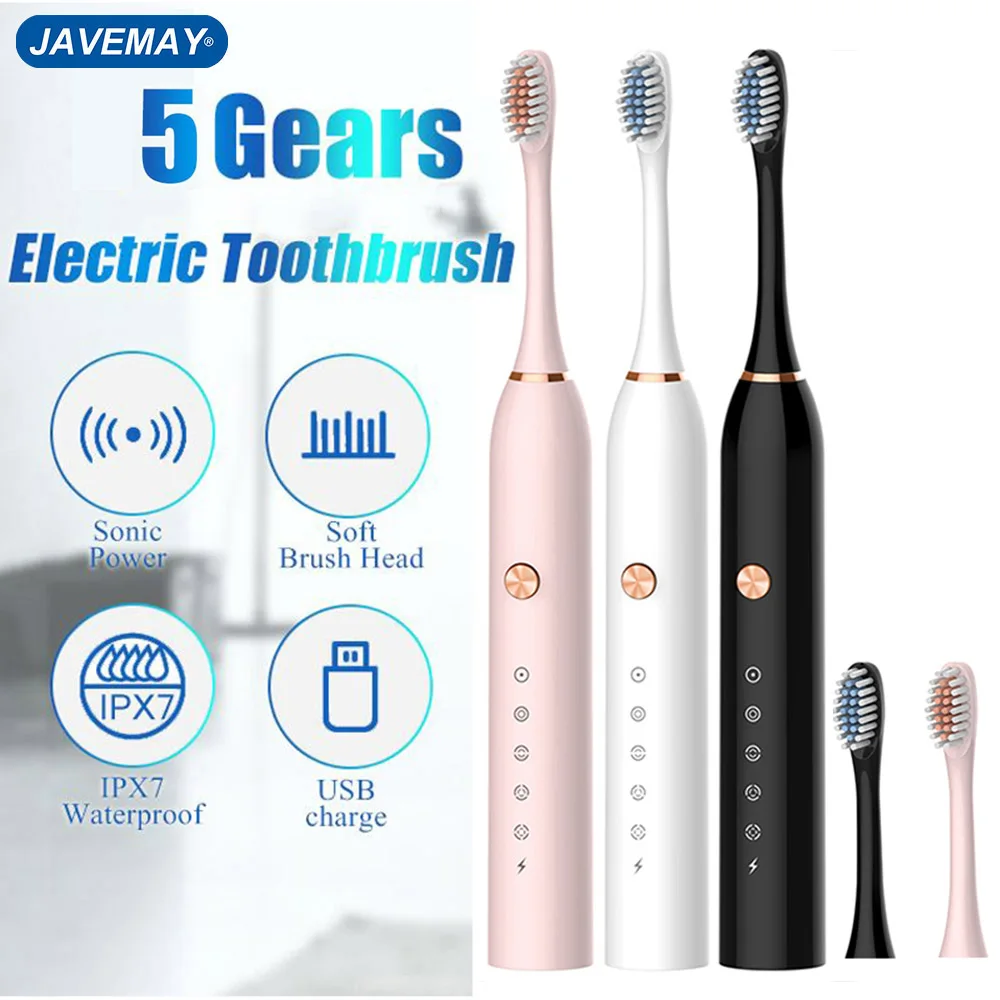 

Sonic Electric Toothbrush Adult Timer Soft Bristle USB Rechargeable IPX7 Waterproof Ultrasonic Whitening Teeth Brush J211