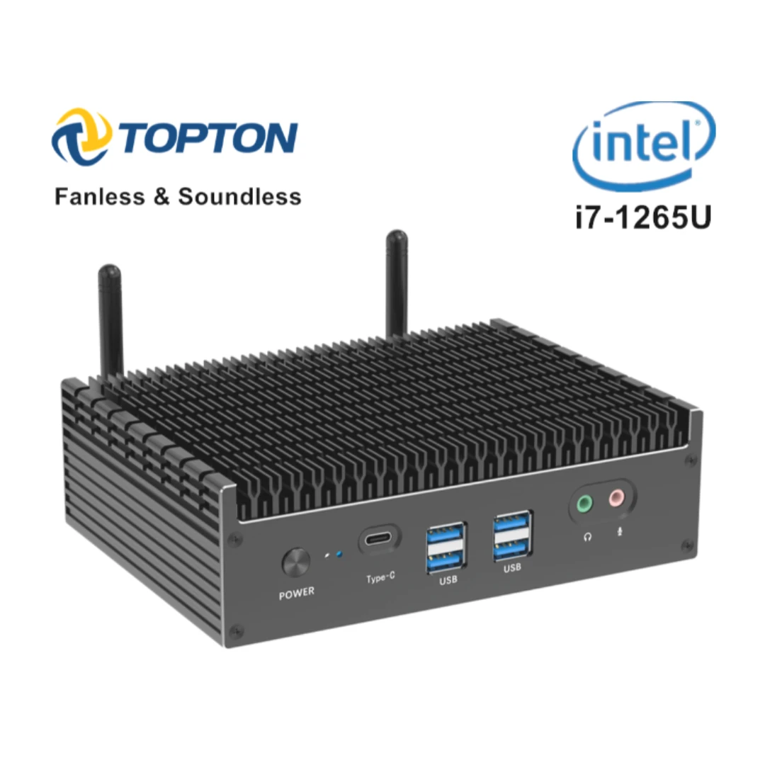 

Toton Fanless Mini PC Windows 11 Pro Intel i7 1265U i5-1235U Computer Desktop Micro Computer Tower Support 4K UHD 60Hz Wi-Fi