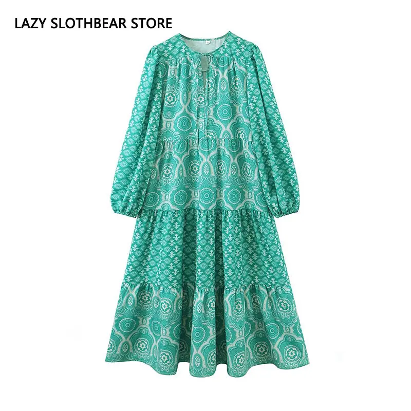 

Женское винтажное платье с длинным рукавом, свободное пляжное платье с цветочным принтом, лоскутное платье для отпуска Вечерние