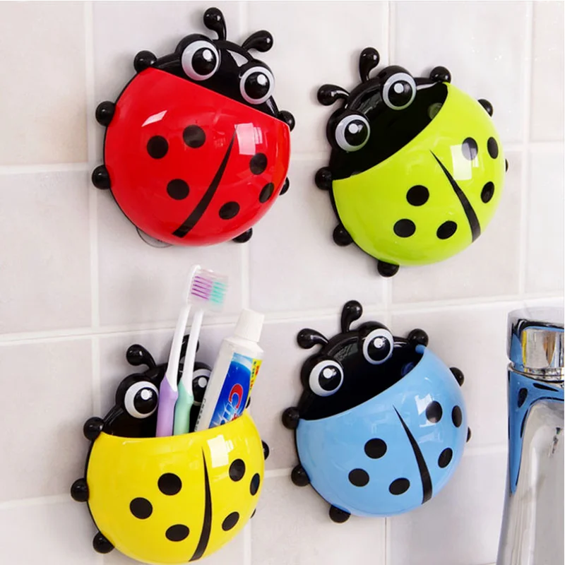 

1Pcs Cute Ladybug Toothbrush Holder Cartoon Toiletries Toothpaste Holder Wall Suction Bathroom Sets Cup Tooth Brush Container
