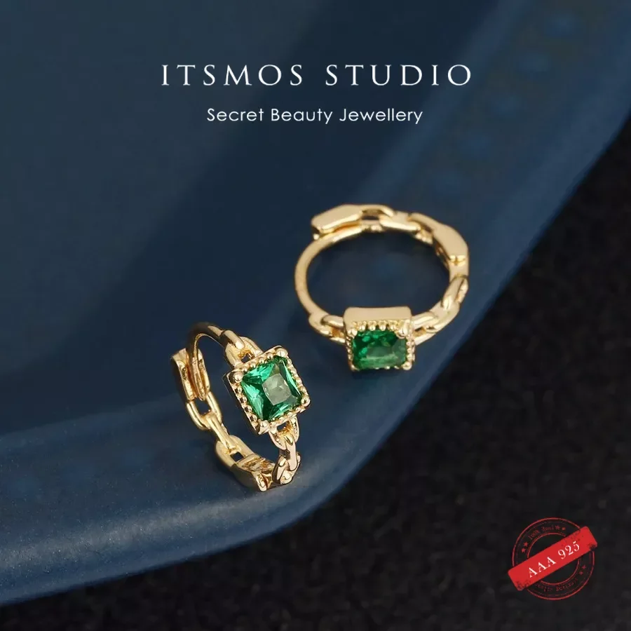 Весенние зеленые серьги-кольца ITSMOS из серебра 925 пробы с покрытием 18-каратного