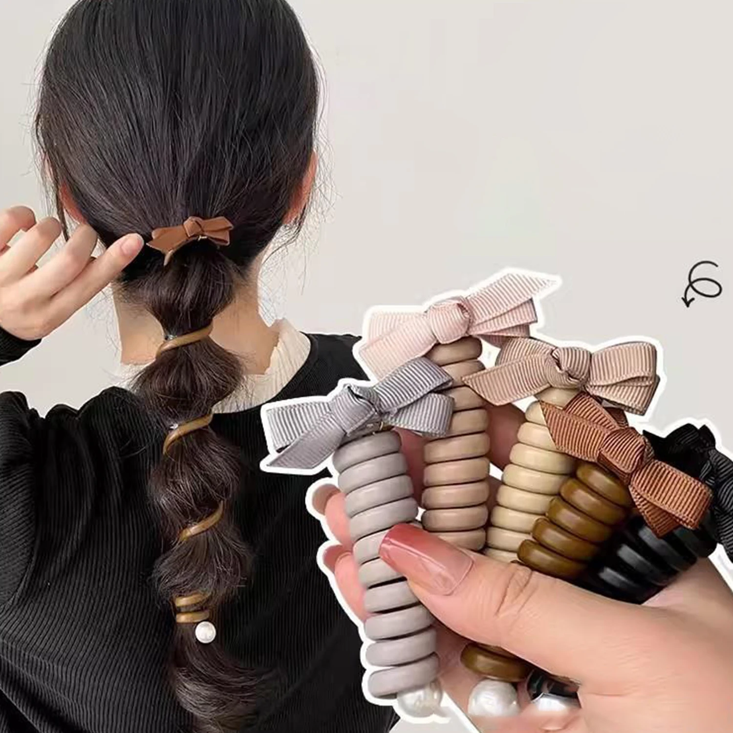 

1pcs Telephone Wire Hair Ties Women Girls Solid Color Bow Elastic Hair Bands Spiral Coil Rubber Bands Ponytails Hair Accessories