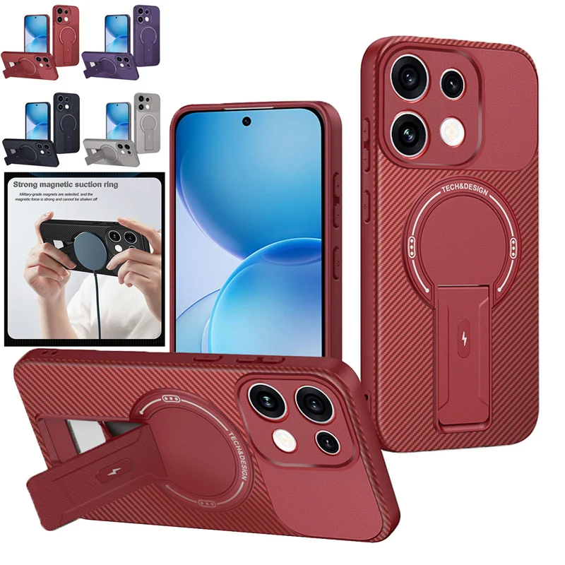 Фото Чехол с узором под карбон для OPPO Reno 16 Pro 16F 16FS Reno16 F FS 5G, магнитный, с подставкой для беспроводной зарядки, защитный чехол-футляр №1