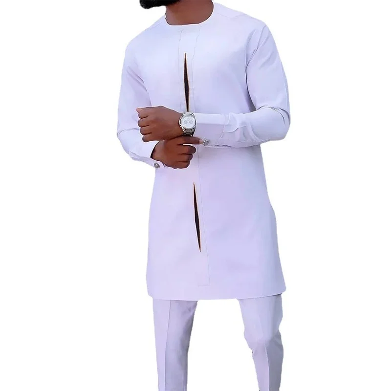 Muslim Fashion African Ethnic Style Solid Color Casual Men's Suit Arabic Shirt Muslim. Kurta Camisas Estilo Europeo Pars Hombre