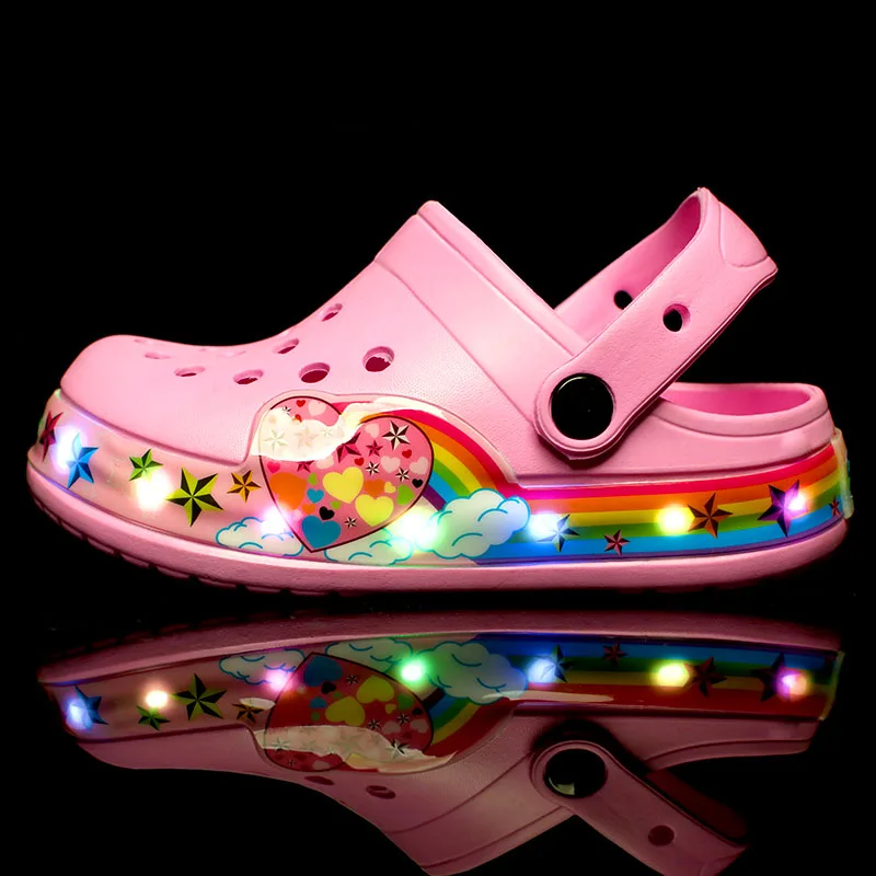 New 2022 Kids Clogs Baby Sandals Summer Boys Luminous Jelly Garden Shoe Outdoor Beach Shoes Led Light Shoes for Kids Eva Sandals