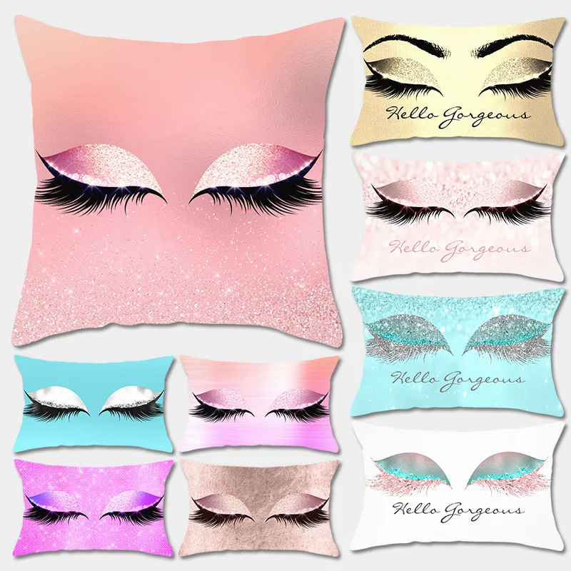 

Ins Eyelashes Peach Skin Pillowcase Pillow Single Sided Print Cushion Cover Pillow Case Decorative Pillows Softness Cover Pillow