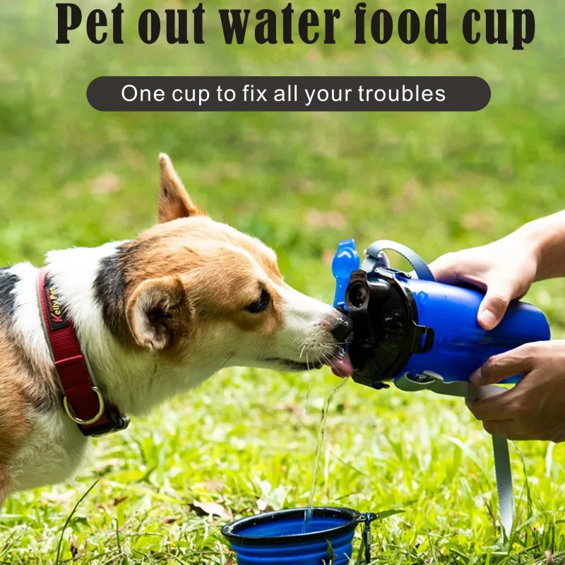 

Portable 2 in 1 Pet Folding Water Bottle Food Container With Folding Silicone Pet Bowl Outdoor Travel Dog Cat Feeder Cup Bowl