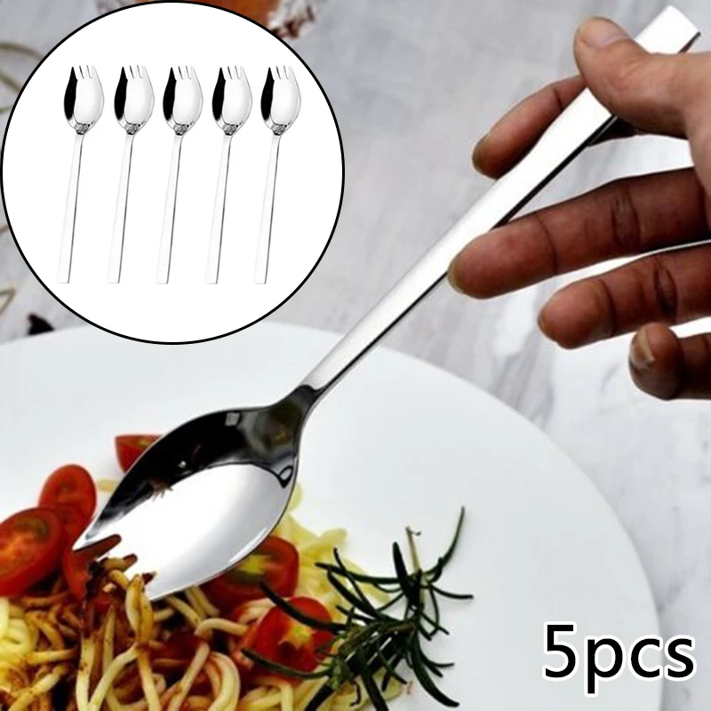 

5Pcs Stainless Steel Spork Soup Salad Noodle Spoon Fork Cutlery Tableware Creative Design Kitchen Tableware Tools Noodles Salad