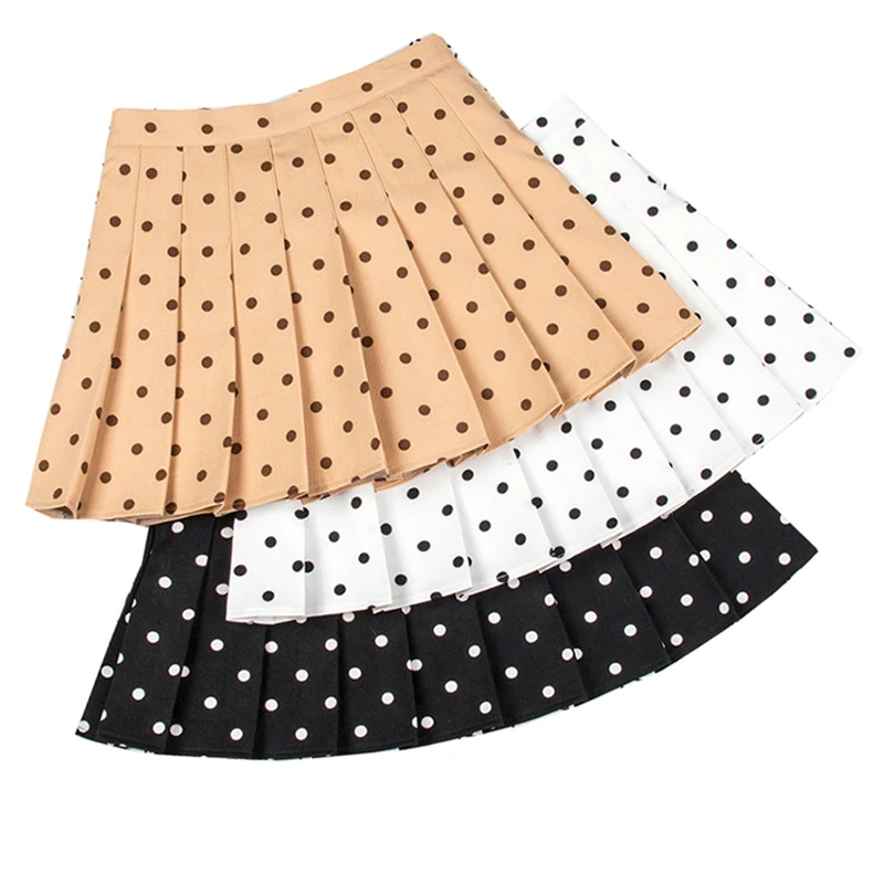 

2022 Summer Women Skirt Black Plaid Dot High Waist Short Pleated Skirt Safety Lining Y2k School Uniform A-Line Girls Mini Skirts