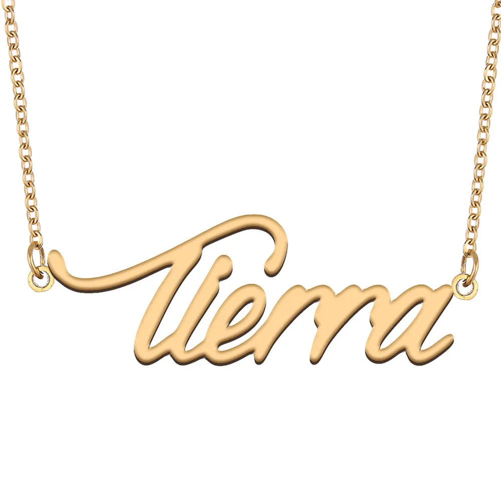 

AOLOSHOW Tierra Name Necklace Stainless Steel for Women Jewelry Gold Color Nameplate Pendant Font Letters Choker Necklaces