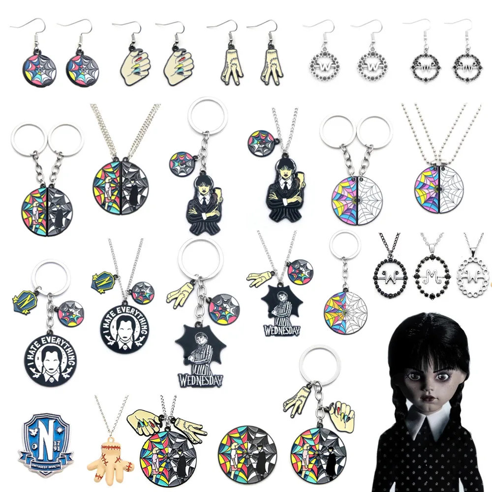 

Wednesday Adams Keychain Metal Original Design Horror Wednesday Keychain Addams Necklace Jewelry Decoration