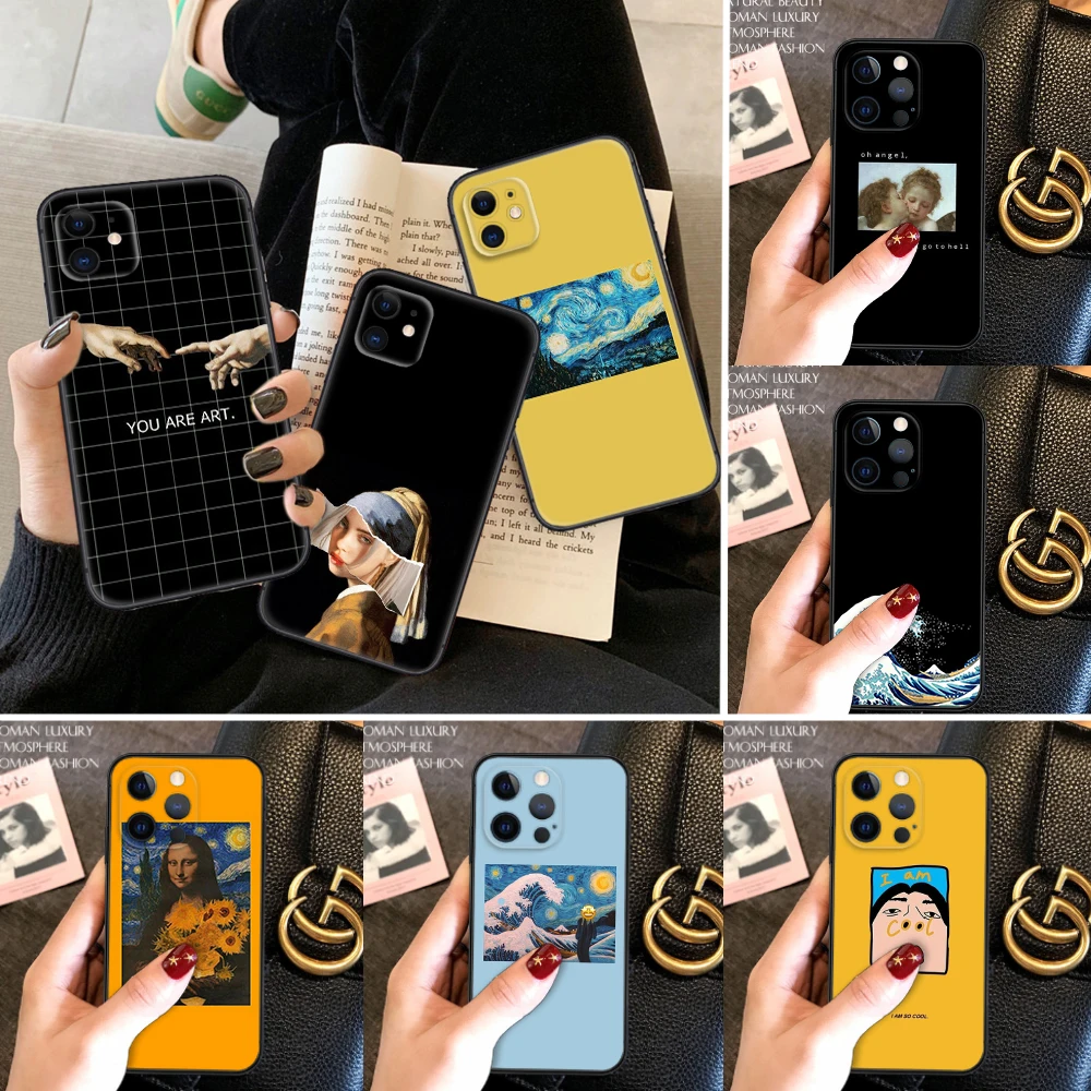 Мягкий силиконовый чехол 33W Cat Leonardo da Vinci Mona для iPhone 15 14 Plus 13 12 11 X XS XR Pro Max Mini 8 7