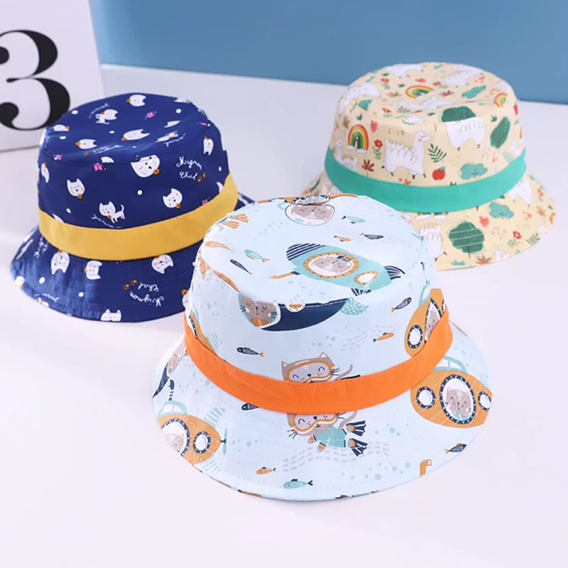 

Summer Kids Bucket Hats Cute Cartoon Print Toddler Baby Sun Hat Boys Girls Outdoor Beach Cap Kid UV Protection Panama Caps 1-4Y