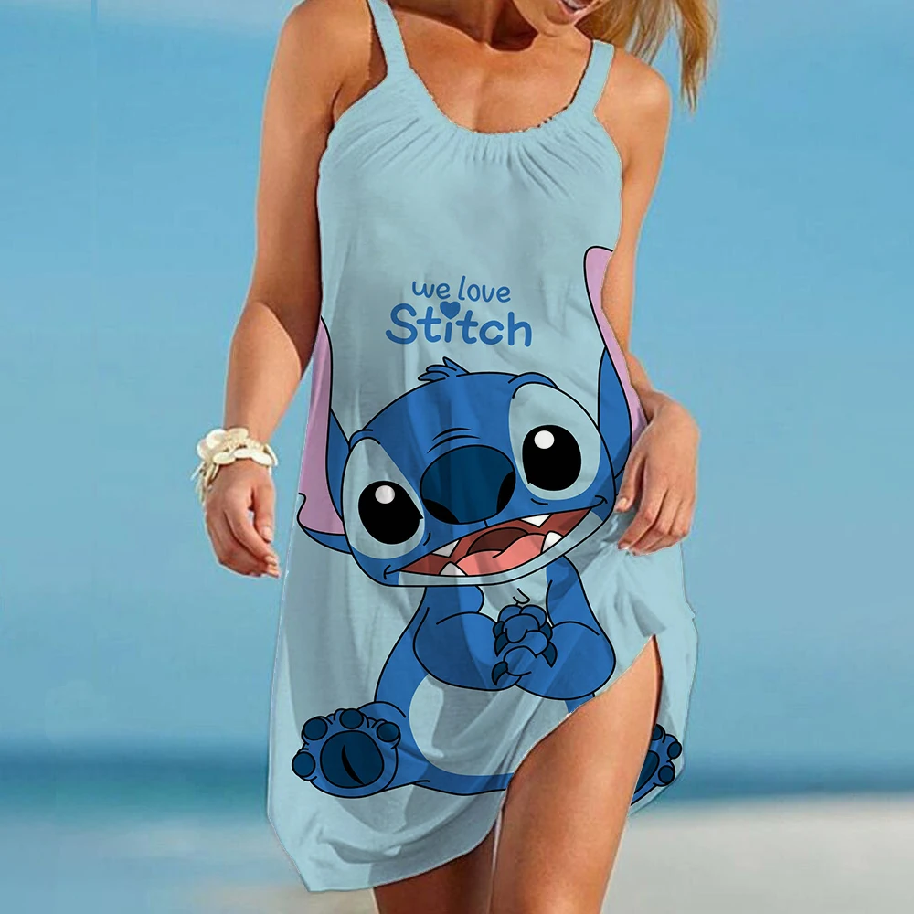 Disney Stitch Women 2022 Loose Vintage Ruffles Strip Befree Dress Large Big Summer Boho Casual Party Beach Dresses Plus Size