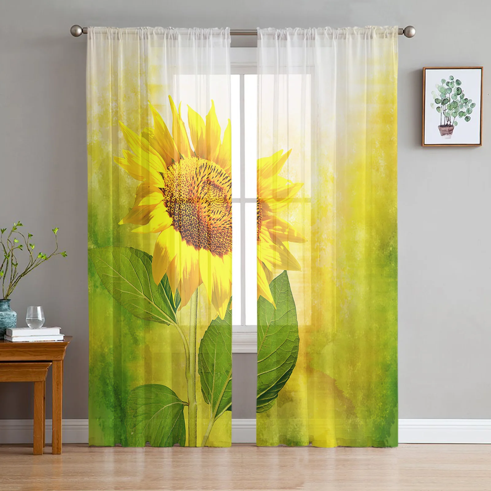 

Тюлевые занавески с подсолнухами, прозрачные шифоновые шторы для украшения гостиной, спальни, прозрачная вуаль