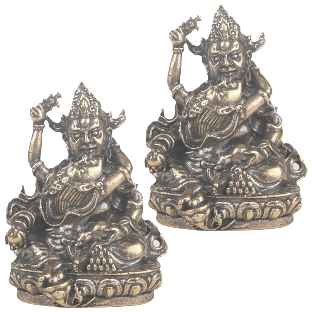 

2 Pcs Statues Desktop Brass God of Wealth Sculpture for Buddha Decoration