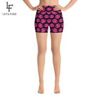 letsfind fashion sexy women high waist elastic short pants pink lips print women polyester casual leggings