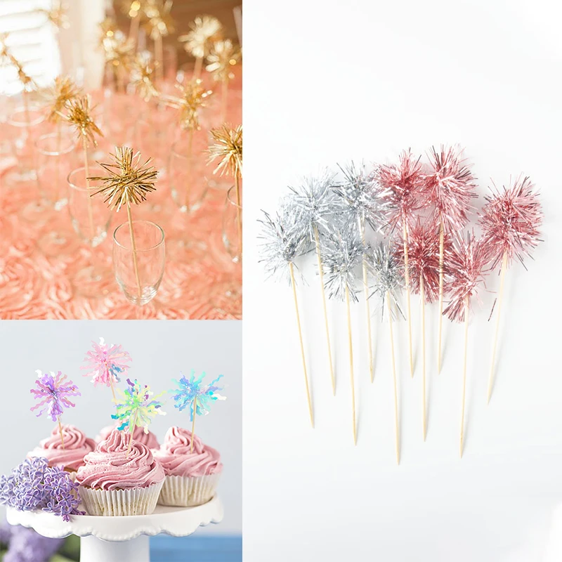 

10pcs/pack Fireworks Sticks Compote Decorated Wooden Colorful Sign Dessert Cake Toppers Drink Cocktail Tool Party Fruit