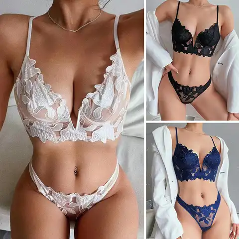 Sexy Lingerie Embroidery Secret Underwear Set Women Fancy Push Up Bra French Lace Bralette Female Seduction Bra and Panty Set