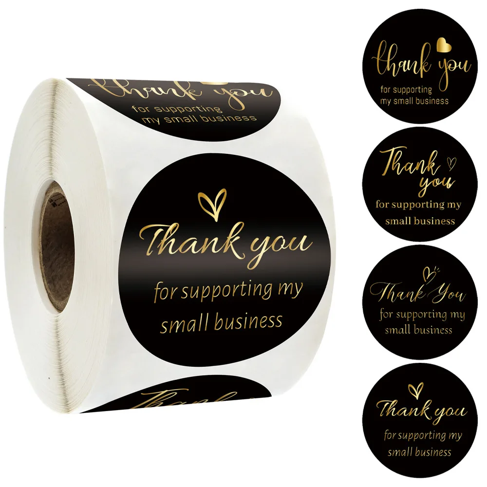 

500pcs 4 Designs Black Thank You Sticker 1.5 inch for Supporting My Small Business Sticker Sealing Labels for Packaging