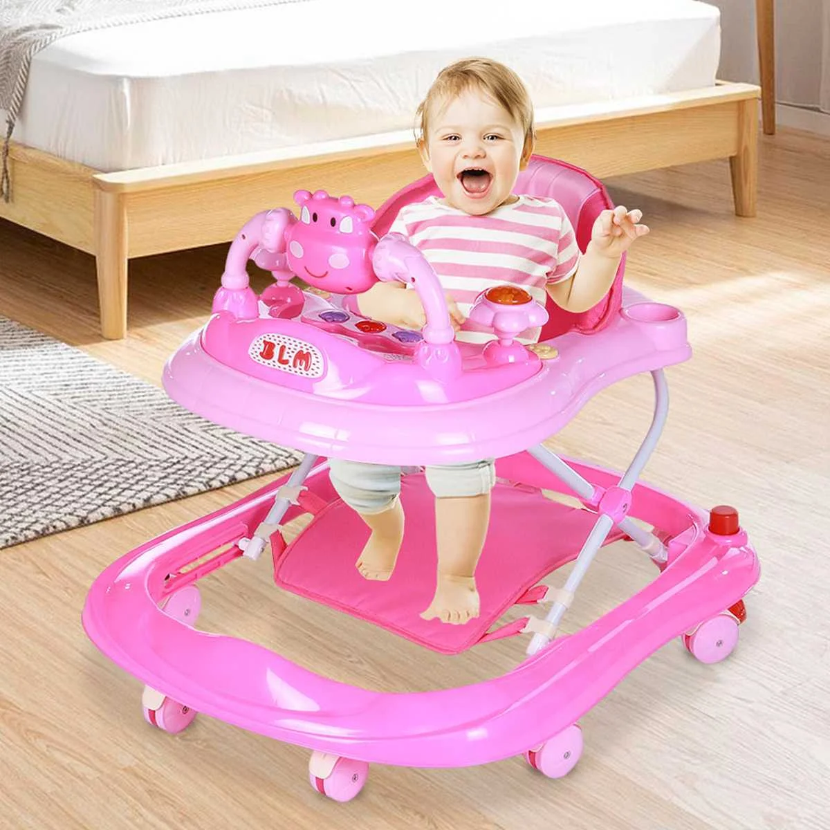

3 in 1 Baby Walkers Folding Anti-Rollover Toddler Walker with Seat Removable Music Play Tray Educational Walker Car AU STOCK