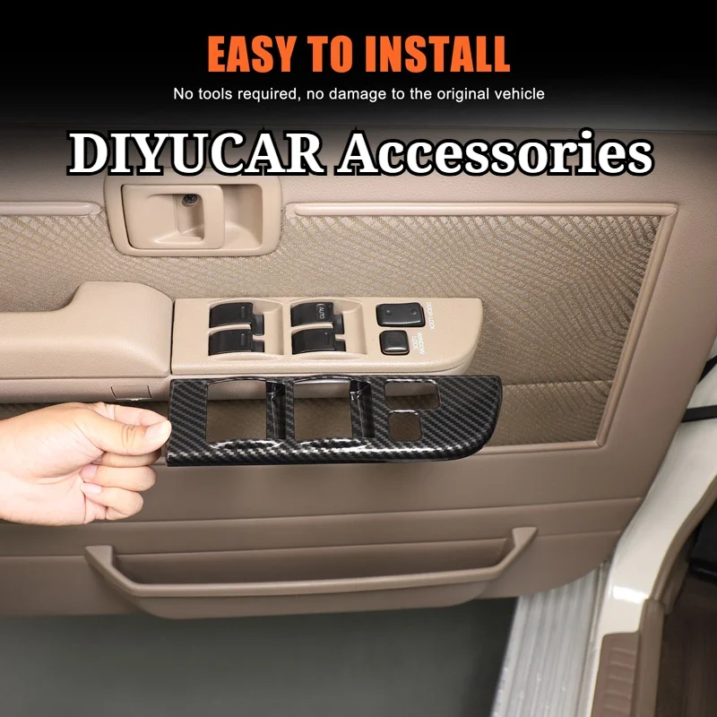 Фото Для Toyota Land Cruiser LC70 76 78 79 2007-2026: накладка на панель управления стеклоподъемниками из АБС-пластика под карбон, аксессуары для интерьера автомобиля №1