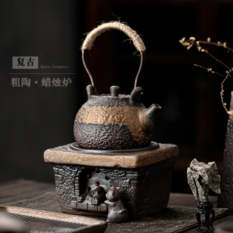 Japanese Style Warm Tea Stove Teapot Heating Base Retro Tea Warmer Tea Brewing Pot Porcelain Kung Fu Tea Set Warm Tea Set