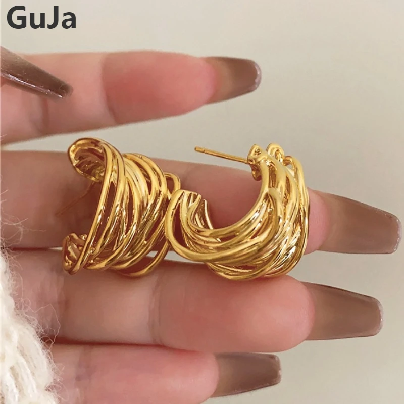 

Modern Jewelry 925 Silver Needle Geometric Metallic Gold Color Earrings For Women Female Hot Sale Ear Accessories Dropshipping