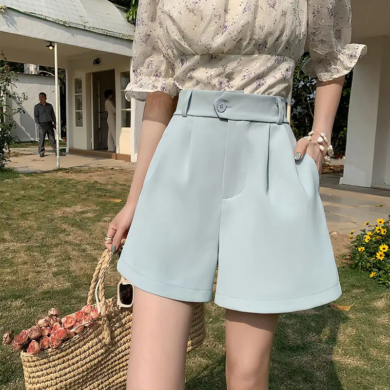 Casual Suit Shorts Women Summer Thin Three Point Wide Leg Pants High Waist Fashion Korean Style Stretchy Plus Size Clothing