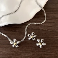 allnewme kawail silver color metal flower pendant necklaces for women chunky box chain floral chokers necklace holiday jewelry
