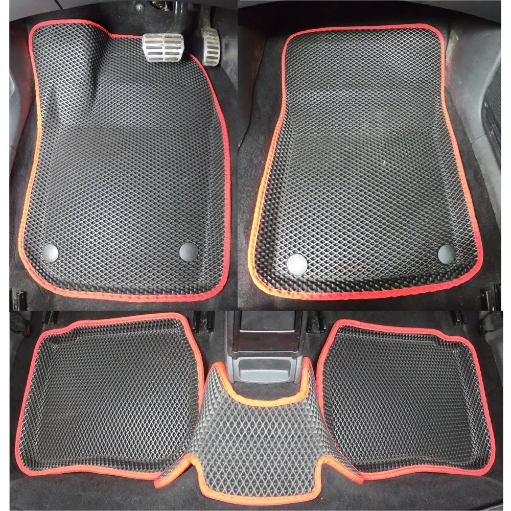 Новинка! Коврики Ева с Пресс Бортами на Volkswagen Polo V CITY черно-красный | Floor Mats