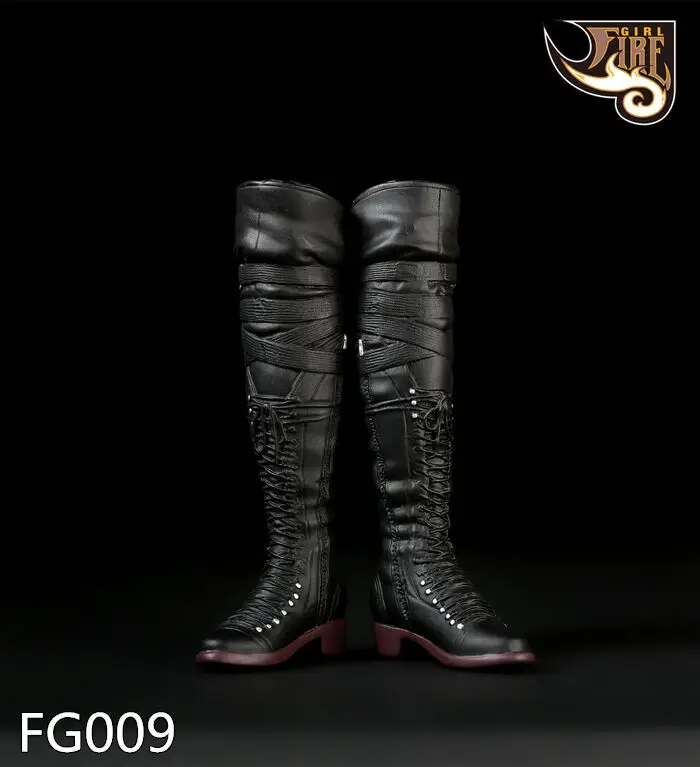 

1/6 Black Plastic Women's Long Boots Shoe For 12" Phicen HT Female Figure FG009