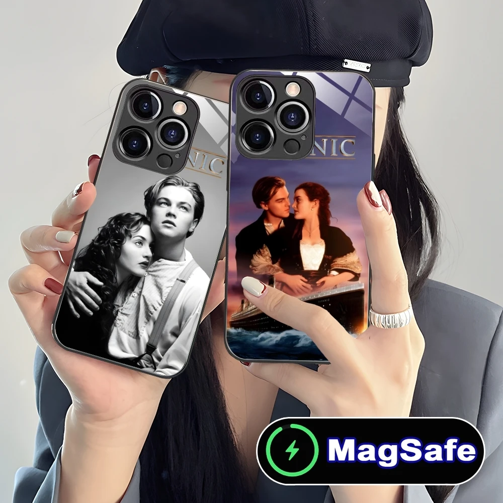 Luxury Titanic Mobile Smart Cell Phone Case for iPhone 16 15 14 13 12 11 Pro Max Plus Mini MagSafe Wireless Charging Glass Cover