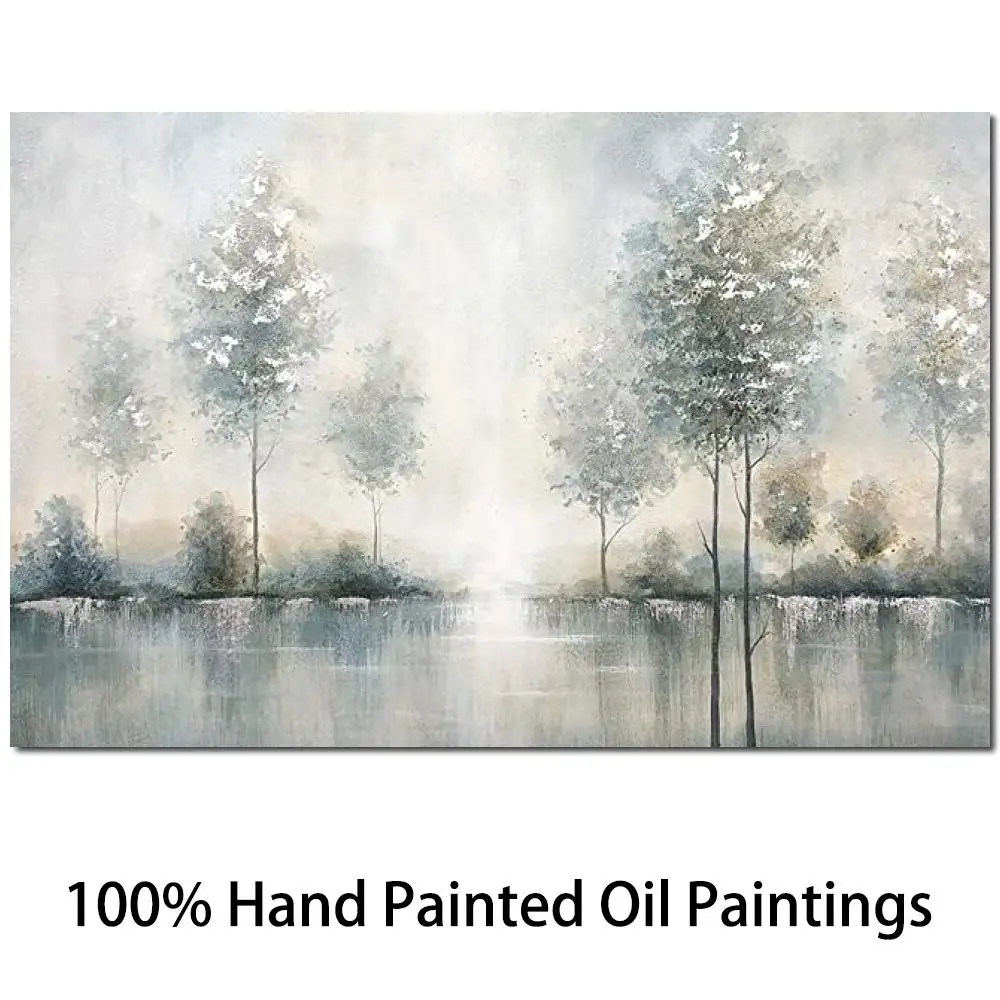 

Современное абстрактное искусство, масляная живопись в лесу, пейзаж ручной работы, деревья, холст, черно-белая картина на стену, Текстурированный декор