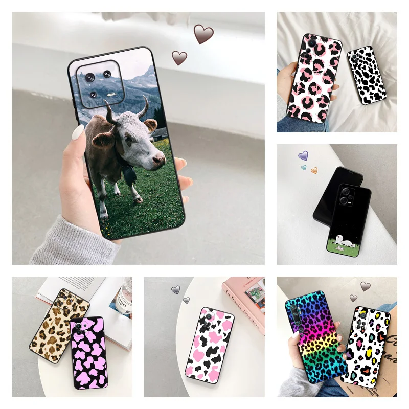 

Силиконовые черные чехлы для телефонов Redmi Note 12 Pro 11 SE 11 S A1 Plus 10C Prime 11E 11T 10 Lite 10S, чехол с леопардовым принтом из коровьей кожи