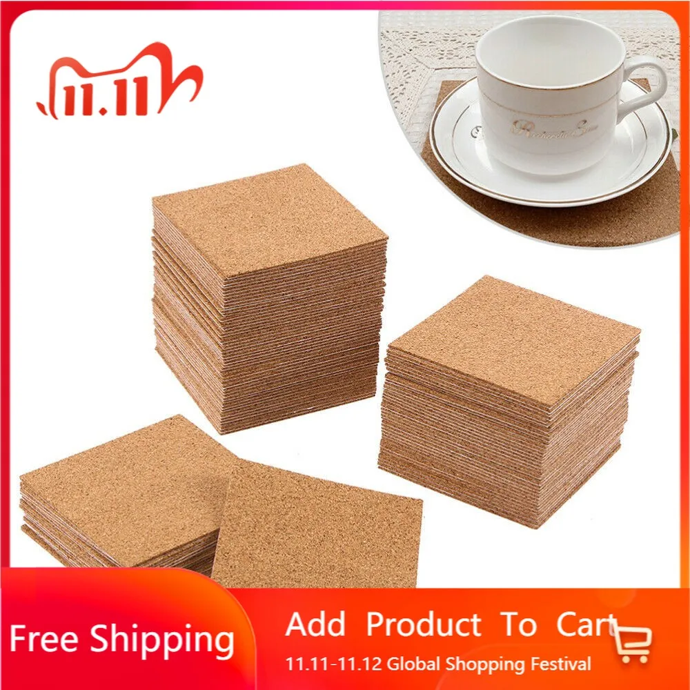 

10Pcs Cork Coasters Square Cork Mat Self Sticker DIY Backing Sheet For Home Bar For Coasters And DIY Crafts Supplies